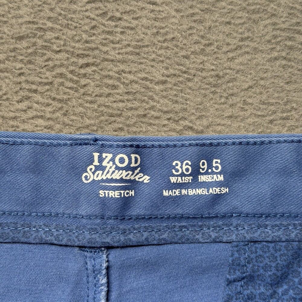 IZOD Saltwater Mens 36 Stretch Chino Shorts Blue Flat Front Casual 9.5 Inseam - Picture 4 of 9